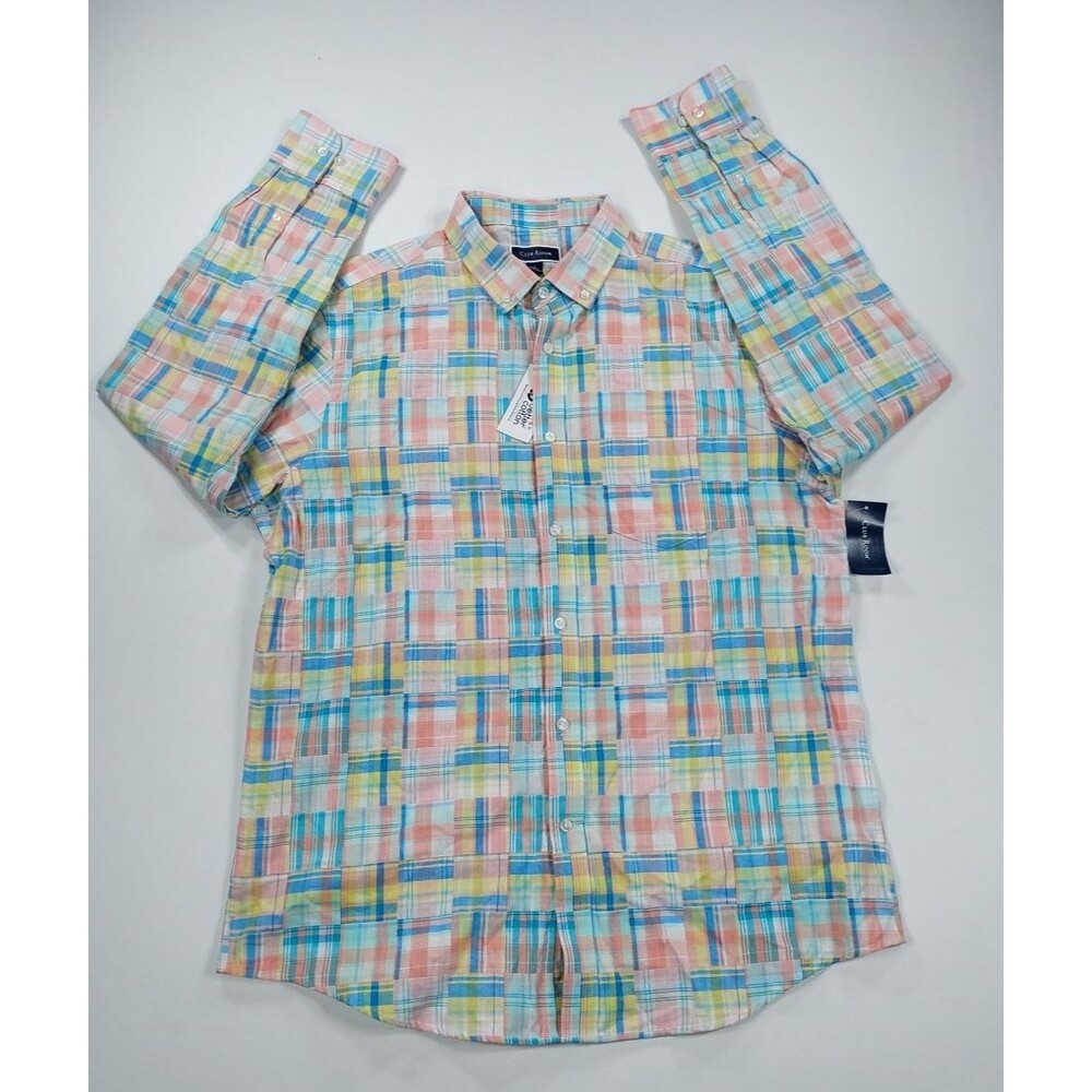 Club Room Mens Shirt Large L NWT Multicolor Plaid Long Sleeve Button Down Cotton